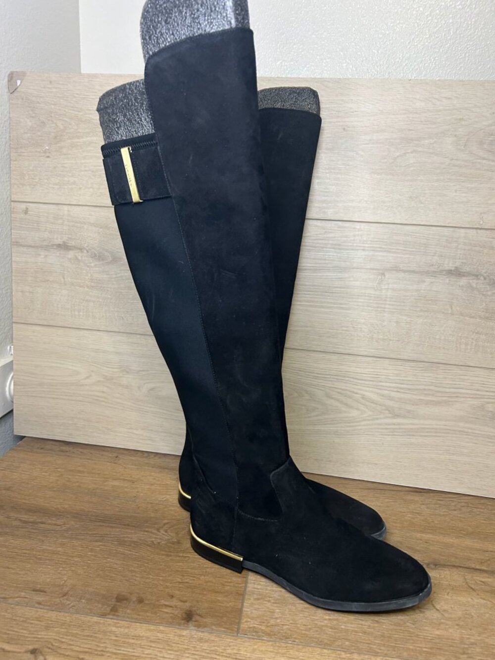 Calvin Klein Priya Over The Knee Boots Suede Neoprene Size 7 Black
